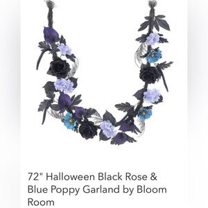 4 fake flower garland - black roses & blue poppies